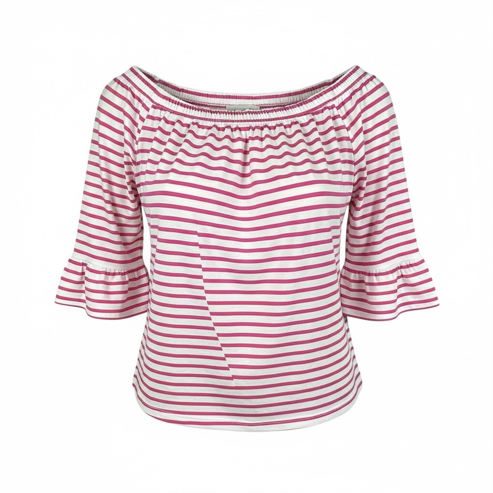 Hinson Wu Lena Off Shoulder Pink White Stripe Coastal Resort M Preppy NWT